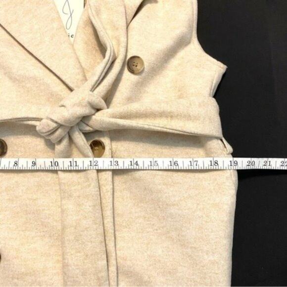 NEW Joie Cream Sleeveless Waist Tie Mid-length Double Breasted Peacoat Jacket M - Picture 7 of 9